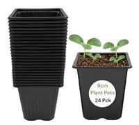SwiftPick Home Plastic Plant Pots 9 x 10cm Square Black with Drainage Holes (24pcs) Reusable Nursery Planting Pots Ideal For Vegetables,Flowers,Herbs