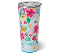 Swig Life 22oz Insulated Tumbler, Travel Coffee Tumbler with Lid, Cup Holder Friendly Travel Coffee Mug, Stainless Steel Thermos (Island Bloom)