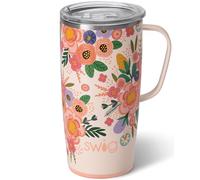 Swig Life 22oz Travel Mug, Insulated Tumbler with Handle and Lid, Cup Holder Friendly, Dishwasher Safe, Stainless Steel, Floral Mug, Flower Tumbler, Mothers Day Gifts for Mom (Full Bloom)