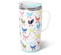 Swig Life 22oz Travel Mug, Insulated Tumbler with Handle and Lid, Travel Coffee Mug, Cup Holder Friendly, Stainless Steel 22 oz Tumbler, Reusable Insulated with Lid (Funky Chicken)