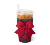 Swig Life Medium Iced Cup Coolie, Standard 22oz Iced Coffee Cup Insulator Sleeve with Handle, Neoprene Insulated Coolie Keeps Drinks Cold (Christmas Plaid)