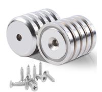 Swihorab 10 Pcs 32mm 80 LBS Strong Neodymium Round Silver Magnets with Holes, Pot Magnets, Heavy Duty, Rare Earth, Countersunk, Kitchen Utensils, Home, Workshop, Office