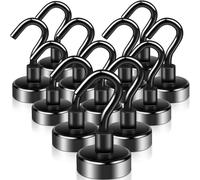 swihorab 12 Pcs Magnetic Hooks, 20 mm 35lb+ Strong Magnetic Hooks Heavy Duty, Strong Neodymium Magnets with Hooks, Black Magnet Hooks for Cruise, Kitchen, Fridge, Hanging, Ceiling