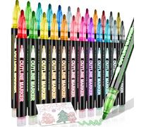 swihorab 24 Colors Outline Glitter Markers, Double Line Shimmer Marker Pens for Christmas Greeting Cards, Outline Pens for Art Supplies for Scrapbook Crafts DIY Art Crafts