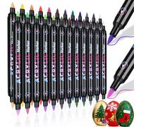 swihorab 48 Colors Acrylic Paint Pens, 24 Pack Dual Tone Acrylic Paint Pens Markers for Rock Painting Double Brush Tips Acrylic Markers for Christmas Decorations, Eggs, Wood, Glass