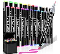 swihorab Alcohol Markers Set, 24 Colors Dual Brush Tip Art Coloring Markers for Adult Drawing, Permanent Alcohol Based Colored Sketch Pens Art Supplies Gifts for Illustration