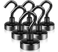 swihorab Magnetic Hooks, 20 mm 35lb+ Strong Magnetic Hooks Heavy Duty, Strong Neodymium Magnets with Hooks, Black Magnet Hooks for Cruise, Kitchen, Fridge, Hanging, Ceiling 6 Pcs