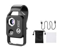 Swiixxer 200X Magnification Microscope Lens Mobile LED Light Micro-Type Pocket Macro Lens for Ios Android All Smartphones,Black