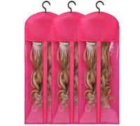 Swiixxer 3PCS Extra Long Wig Hanger and Storage Bags, Dustproof and Waterproof Hair Extension Holder, Designed for Wigs Rose Red