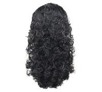 Swiixxer European and American Style Chemical Fiber Wig Long Curly Hair Black Wool Curly Medium Wig Easy to Use