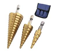 Swiixxer HSS Step Drill Bit Set of 3, 4-12mm 4-20mm 4-32mm Cone Titanium Wood Metal Hole Cutter Hex Shank Drive Quick Change Tool