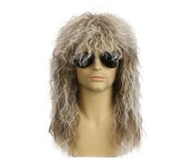 Swiixxer Men Wigs Punk Flaccid Long Curly Wig for Male High Temperature Fiber Rock Cosplay Costume,Light Gold & Brown