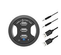 Swiixxer USB Hub USB 2.0 Desktop Grommet USB 2.0 Hub Audio Desk Mount Adapter 3 Port Mount in Desk Multi USB 2.0 Ports