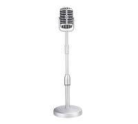 Swiixxer Vintage Desktop Microphone Prop Model with Adjustable Height, Classic Retro Style Microphone Stand Fake Mic Prop,Silver