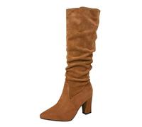 Swikon Women’S Below Knee Boots Slouch Suede Patterned Long Boots | Pointed Toe Block Heel Fashion Boot Ruched Leopard Zebra Print Footwear for Night Outfits Club Party & Autumn Street Fashion