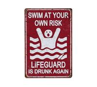 Swim At Your Own Risk Pool Sign,No Lifeguard On Duty Metal Tin Sign Vintage Garden Bedroom Cafe Bar Man Cave Home Wall Decor Metal Poster 8x12 in