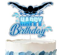 Swim Birthday Cake Topper - Glitter Swim Party Decorations for Birthday Party Supplies