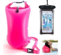 Swim Buoy, 20L Waterproof Swimming Float Dry Bag, Swim Safety Float Keep Dry for Open Water Swimmers Boating Kayaking Rafting Swimming Training with Touch screen waterproof mobile phone bag, Rose red