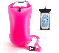 Swim Buoy, 20L Waterproof Swimming Float Dry Bag, Swim Safety Float Keep Dry for Open Water Swimmers Boating Kayaking Rafting Swimming Training with Touch screen waterproof mobile phone bag, Rose red