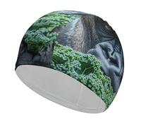 Swim Cap for Men Women High Elasticity Swim Hats for Long Hair Orangutan Eating Vegetables Comfortable Adult Swimming Caps