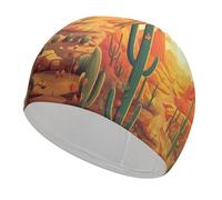 Swim Cap for Women Men Cactus at Sunset Non-Slip Long Hair Swimming Hat Waterproof Bathing Cap