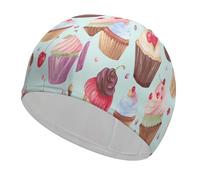 Swim Cap for Women Men Cupcake Pattern Non-Slip Long Hair Swimming Hat Waterproof Bathing Cap