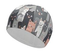 Swim Cap for Women Men Cute Funny Grey Cats Pattern Non-Slip Long Hair Swimming Hat Waterproof Bathing Cap