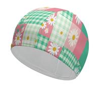 Swim Cap for Women Men Daisy Grid Non-Slip Long Hair Swimming Hat Waterproof Bathing Cap