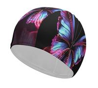 Swim Cap for Women Men Dancing Butterfly Non-Slip Long Hair Swimming Hat Waterproof Bathing Cap