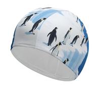 Swim Cap for Women Men Glacier Penguins Non-Slip Long Hair Swimming Hat Waterproof Bathing Cap