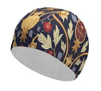 Swim Cap for Women Men Hand Drawn Pomegranate Non-Slip Long Hair Swimming Hat Waterproof Bathing Cap