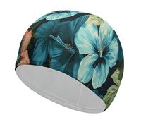 Swim Cap for Women Men Hibiscus Flowers Pattern Non-Slip Long Hair Swimming Hat Waterproof Bathing Cap