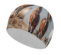 Swim Cap for Women Men Horses Run in The Wind and Sand Non-Slip Long Hair Swimming Hat Waterproof Bathing Cap