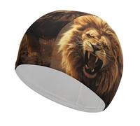 Swim Cap for Women Men Swimming Cap High Elastic Bathing Cap Angry Roaring Lion Swimming Hats for Long Short Hair