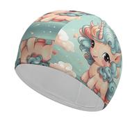 Swim Cap for Women Men Swimming Cap High Elastic Bathing Cap Cute Animal Rainbow Horse Swimming Hats for Long Short Hair