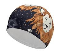 Swim Cap for Women Men Swimming Cap High Elastic Bathing Cap Lion and Stars Swimming Hats for Long Short Hair
