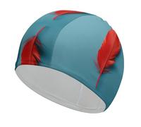 Swim Cap Hat Fabric A Red Feather Swimming Cap for Short Long Hair to Keep Hair Dry, Waterproof Bathing Caps for Women Men, Stretchable Comfortable Shower Caps Non-Slip Pool Hat