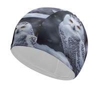 Swim Cap Hat Fabric Arctic Owl Swimming Cap for Short Long Hair to Keep Hair Dry, Waterproof Bathing Caps for Women Men, Stretchable Comfortable Shower Caps Non-Slip Pool Hat