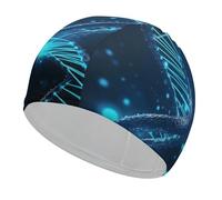 Swim Cap Hat Fabric Blue DNA Structure Swimming Cap for Short Long Hair to Keep Hair Dry, Waterproof Bathing Caps for Women Men, Stretchable Comfortable Shower Caps Non-Slip Pool Hat