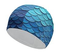 Swim Cap Hat Fabric Blue Mermaid Fish Scale Swimming Cap for Short Long Hair to Keep Hair Dry, Waterproof Bathing Caps for Women Men, Stretchable Comfortable Shower Caps Non-Slip Pool Hat