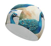 Swim Cap Hat Fabric Cartoon Blue Peacock Swimming Cap for Short Long Hair to Keep Hair Dry, Waterproof Bathing Caps for Women Men, Stretchable Comfortable Shower Caps Non-Slip Pool Hat