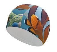 Swim Cap Hat Fabric Cartoon Clown Fish Swimming Cap for Short Long Hair to Keep Hair Dry, Waterproof Bathing Caps for Women Men, Stretchable Comfortable Shower Caps Non-Slip Pool Hat