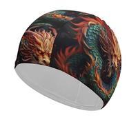 Swim Cap Hat Fabric Chinese Dragon Swimming Cap for Short Long Hair to Keep Hair Dry, Waterproof Bathing Caps for Women Men, Stretchable Comfortable Shower Caps Non-Slip Pool Hat
