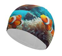 Swim Cap Hat Fabric Clown Fish Swimming Cap for Short Long Hair to Keep Hair Dry, Waterproof Bathing Caps for Women Men, Stretchable Comfortable Shower Caps Non-Slip Pool Hat