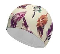Swim Cap Hat Fabric Colorful Feather Pattern Swimming Cap for Short Long Hair to Keep Hair Dry, Waterproof Bathing Caps for Women Men, Stretchable Comfortable Shower Caps Non-Slip Pool Hat