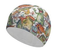 Swim Cap Hat Fabric Colorful Monsters Swimming Cap for Short Long Hair to Keep Hair Dry, Waterproof Bathing Caps for Women Men, Stretchable Comfortable Shower Caps Non-Slip Pool Hat