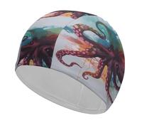 Swim Cap Hat Fabric Colorful Octopus Swimming Cap for Short Long Hair to Keep Hair Dry, Waterproof Bathing Caps for Women Men, Stretchable Comfortable Shower Caps Non-Slip Pool Hat