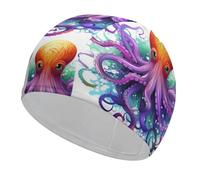 Swim Cap Hat Fabric Colorful Octopus Swimming Cap for Short Long Hair to Keep Hair Dry, Waterproof Bathing Caps for Women Men, Stretchable Comfortable Shower Caps Non-Slip Pool Hat