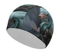 Swim Cap Hat Fabric Cool Dragon Swimming Cap for Short Long Hair to Keep Hair Dry, Waterproof Bathing Caps for Women Men, Stretchable Comfortable Shower Caps Non-Slip Pool Hat
