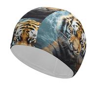 Swim Cap Hat Fabric Cool Tiger Swimming Cap for Short Long Hair to Keep Hair Dry, Waterproof Bathing Caps for Women Men, Stretchable Comfortable Shower Caps Non-Slip Pool Hat